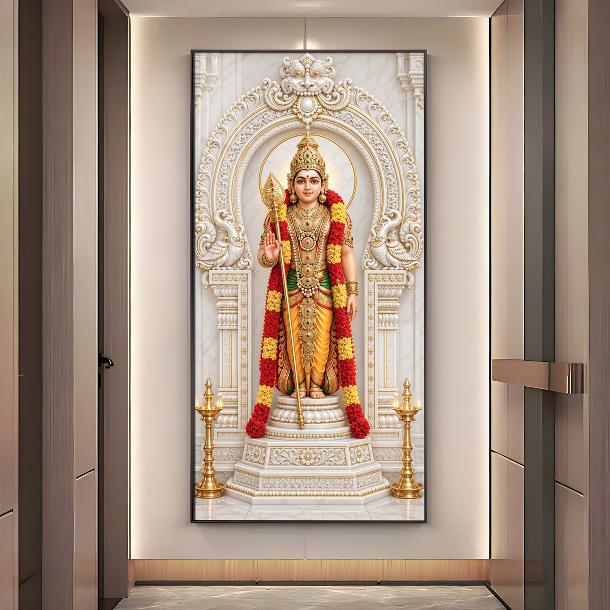 Divine Murugan With Vel Premium Acrylic Vertical Wall Art