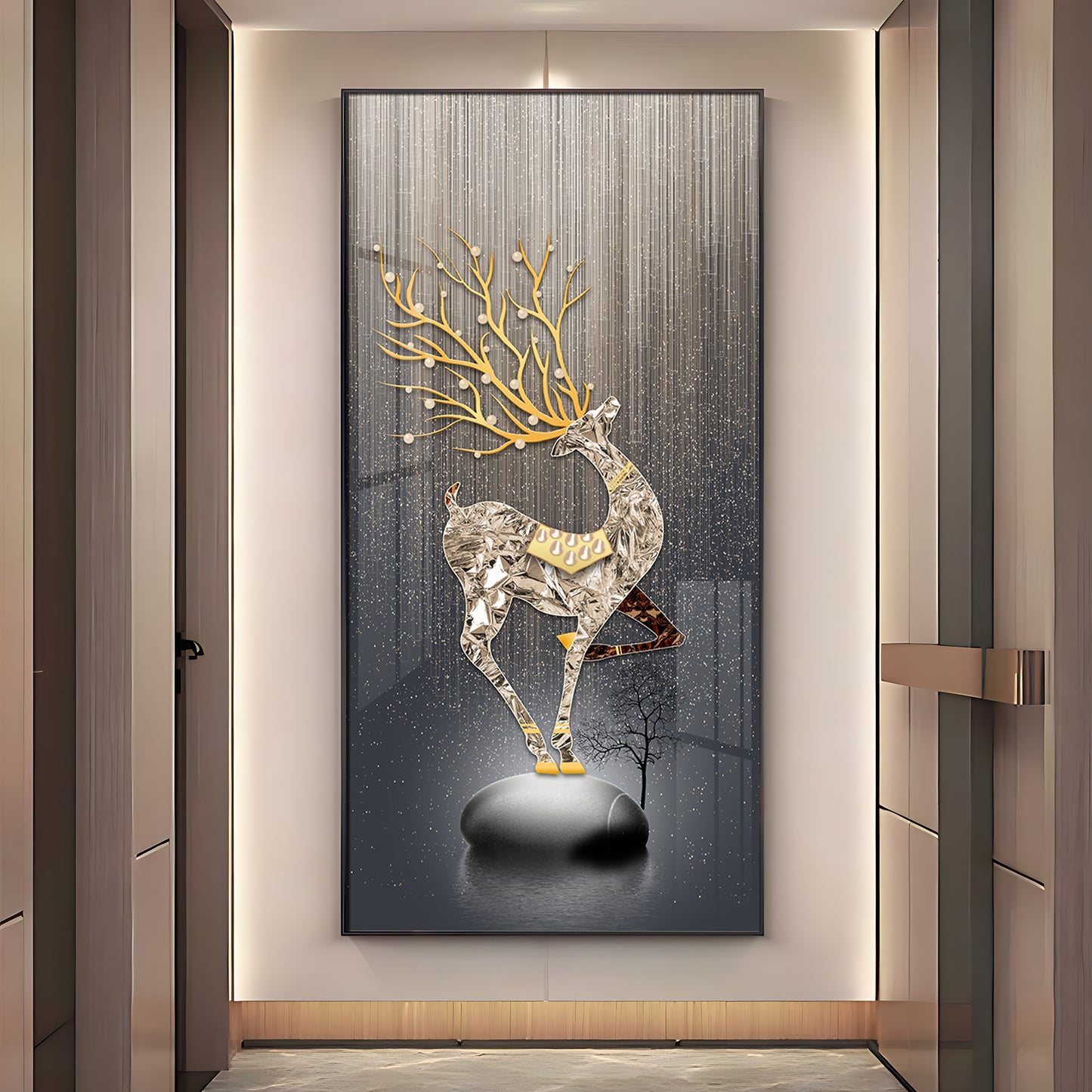 Couple Golden Deer Premium Acrylic Vertical Wall Art