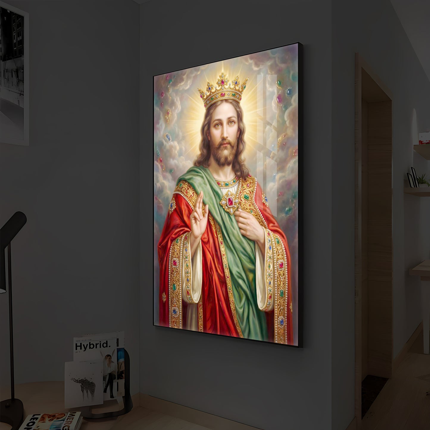 Christ The King Jesus Modern Luxury Backlight Vertical Wall Art