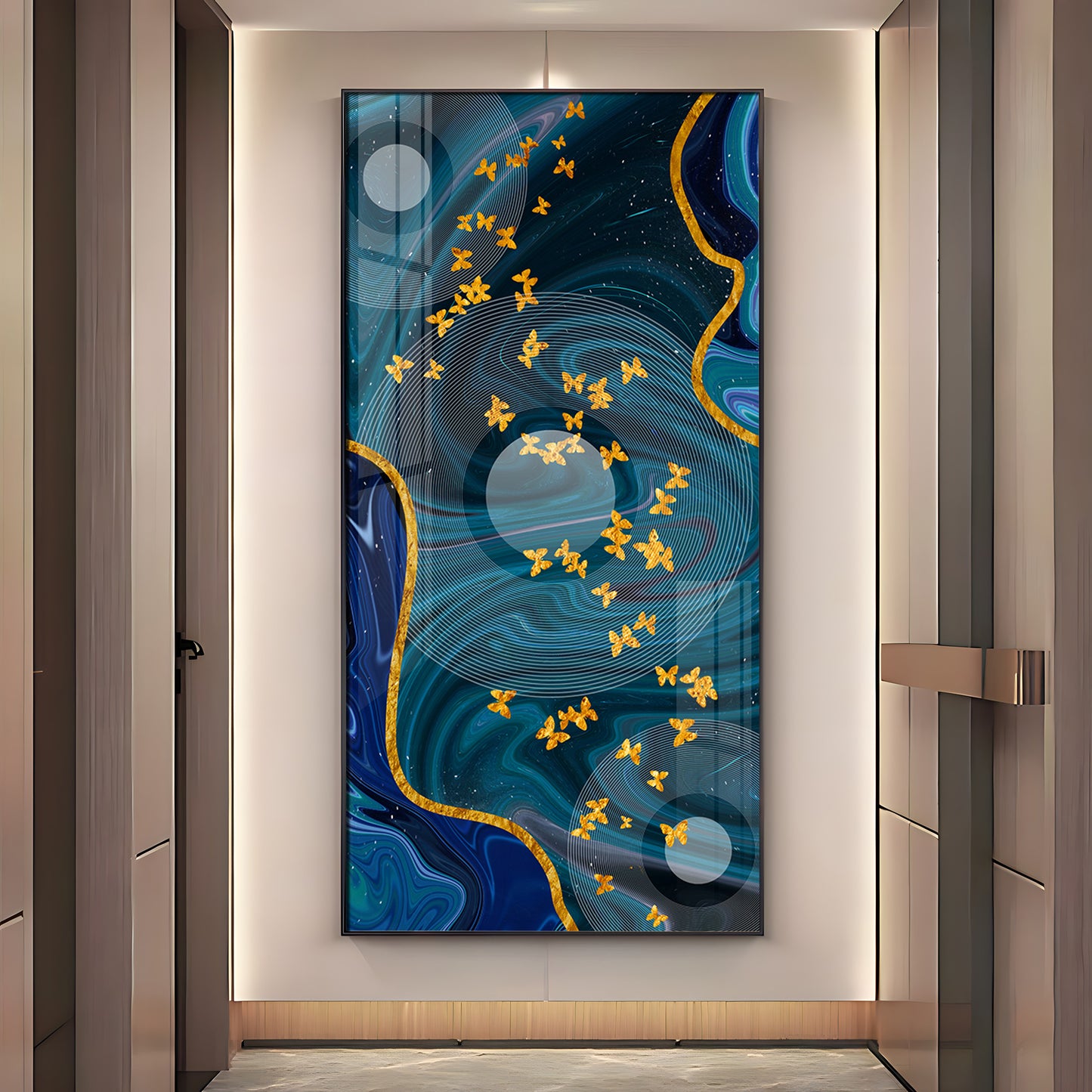 Elegance Of Golden Butterfly Premium Acrylic Vertical Wall Art