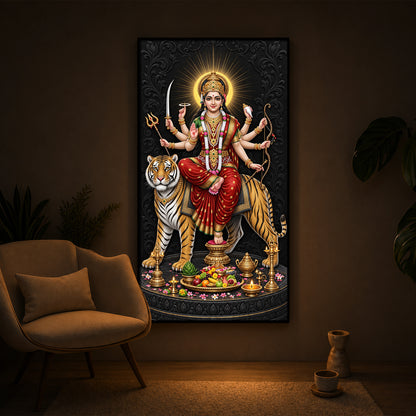 Maa Sherawali Modern Luxury Backlight Vertical Wall Art