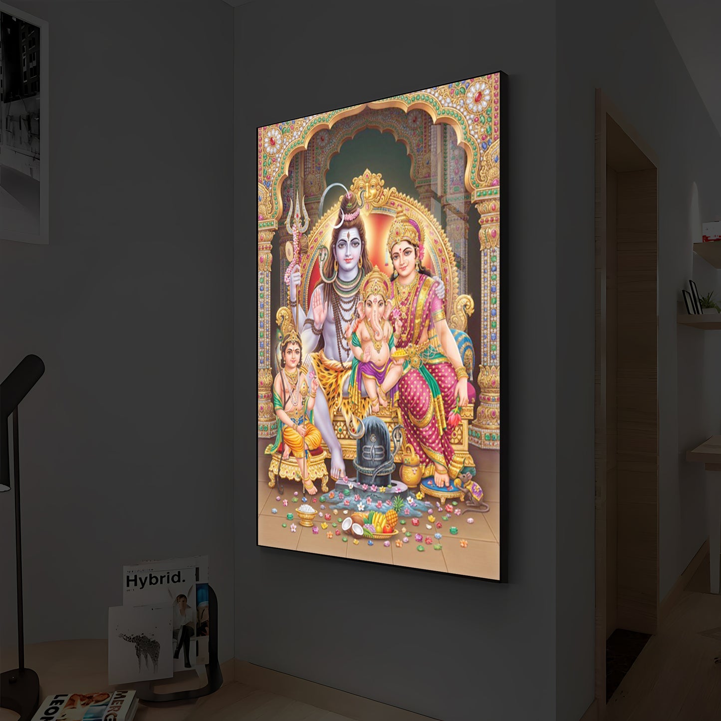 Shiva Parivar Modern Luxury Backlight Vertical Wall Art