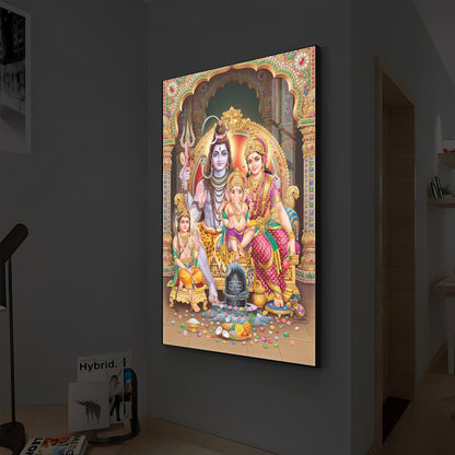Shiva Parivar Modern Luxury Backlight Vertical Wall Art