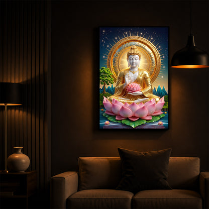 Lord Gautama Buddha Modern Luxury Backlight Vertical Wall Art