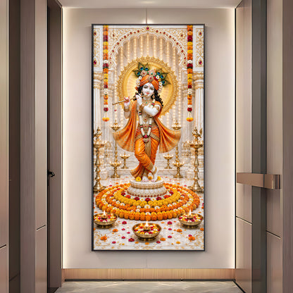 Standing Krishna With Flute Premium Acrylic Vertical Wall Art