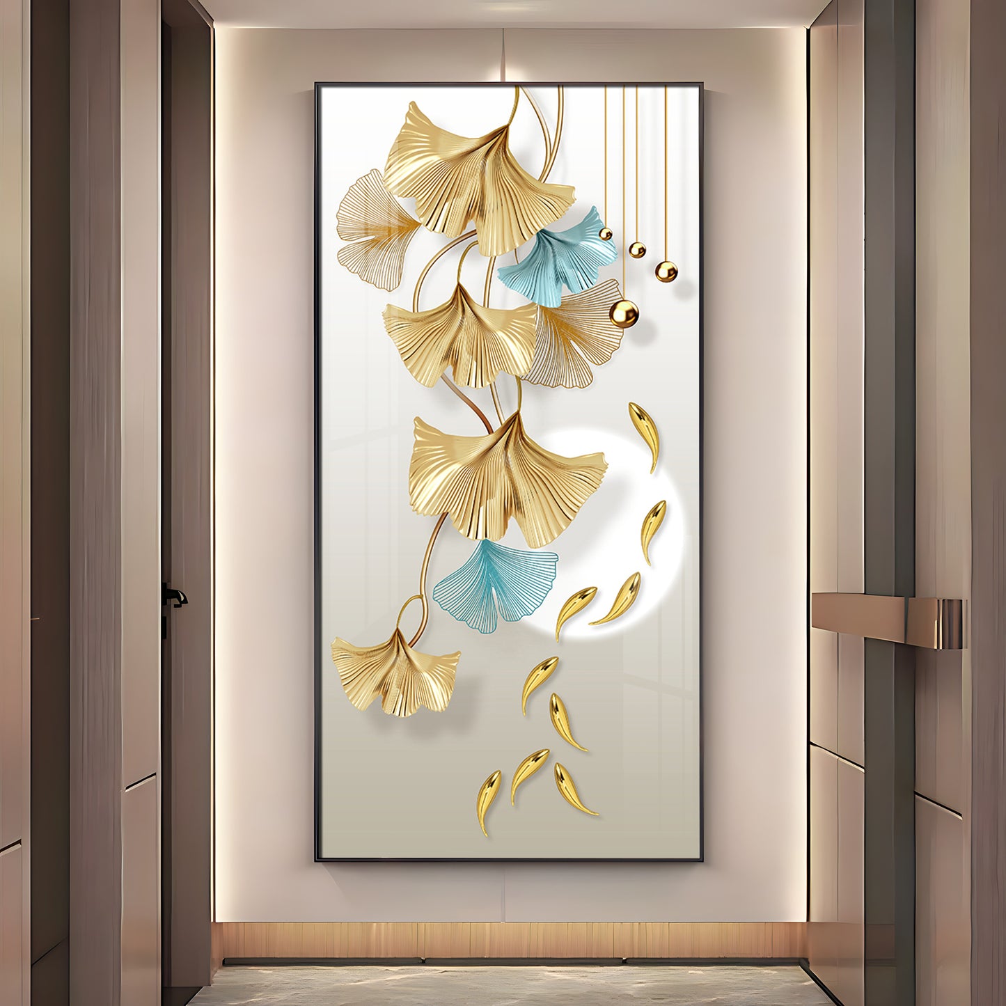 Golden Blossom Elegance Premium Acrylic Vertical Wall Art