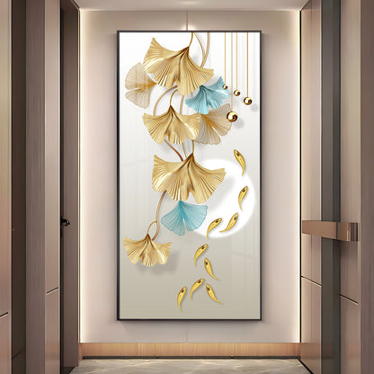 Golden Blossom Elegance Premium Acrylic Vertical Wall Art