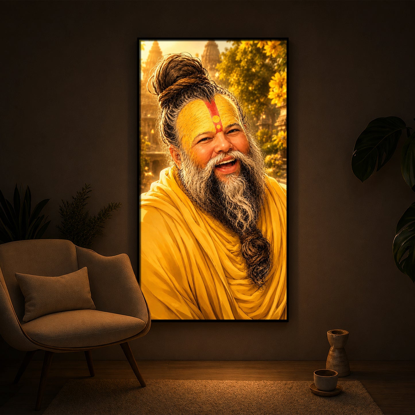 Shri Premanand Ji Maharaj Modern Luxury Backlight Vertical Wall Art