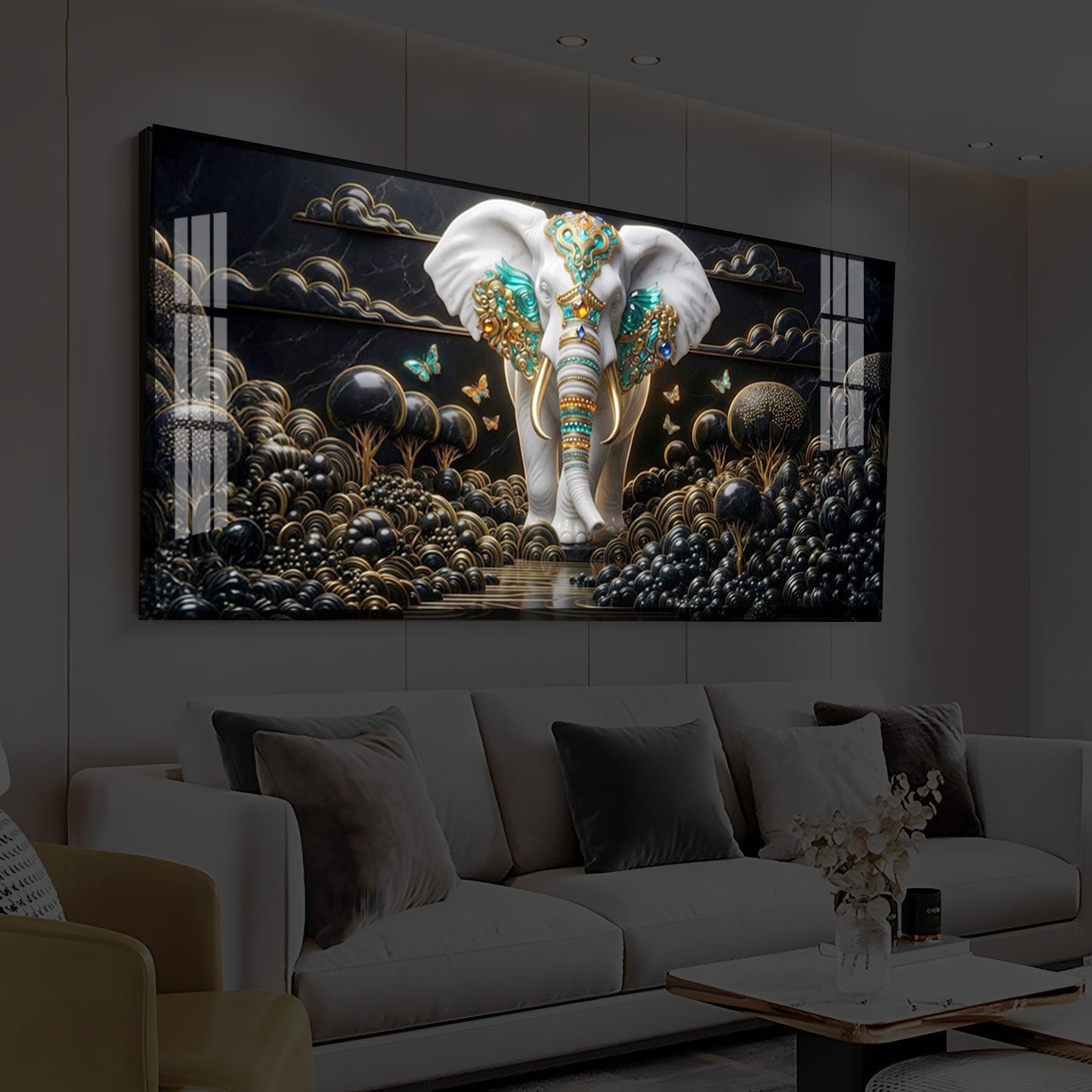 Majestic Elephant Modern Luxury Backlight Horizontal Wall Art