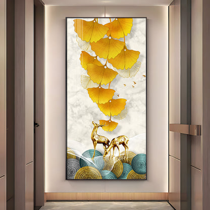 Elk Leaves With Deer Premium Acrylic Vertical Wall Art
