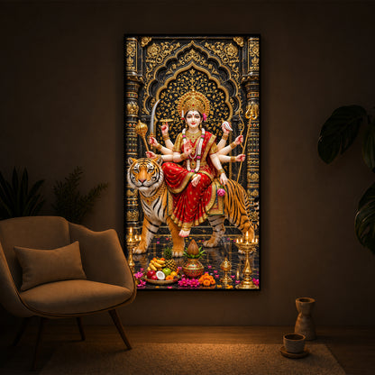 Ashtabhuja Durga Modern Luxury Backlight Vertical Wall Art