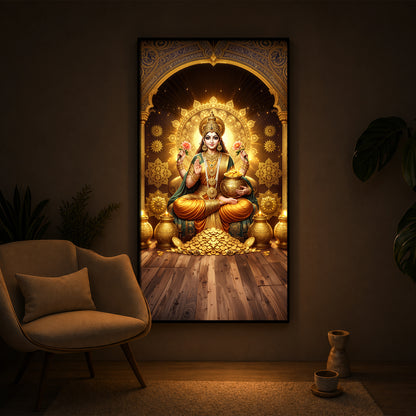 Goddess Lakshmi Maa Modern Luxury Backlight Vertical Wall Art