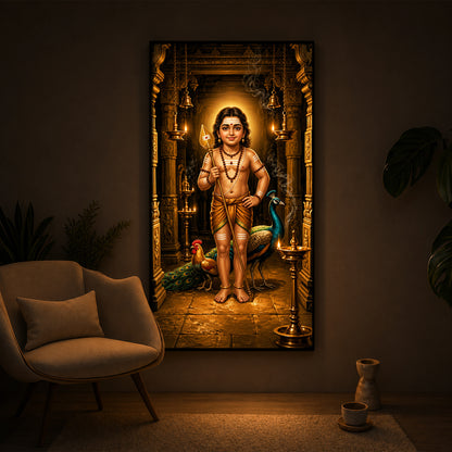 God Bala Muruga Modern Luxury Backlight Vertical Wall Art