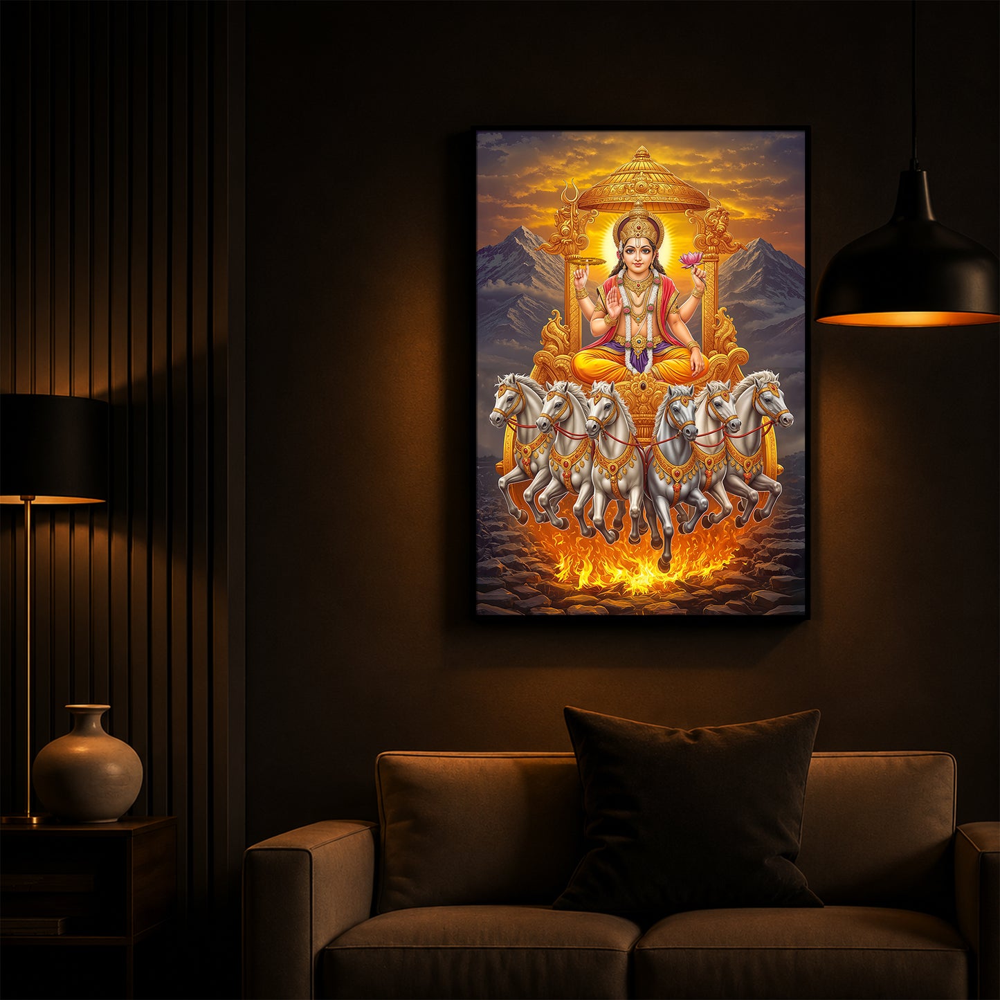 Lord Surya Dev Modern Luxury Backlight Vertical Wall Art