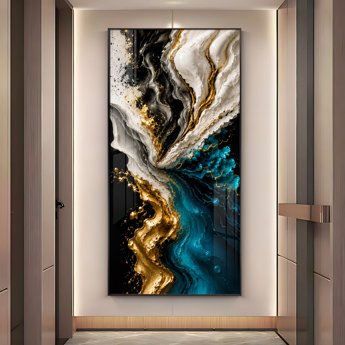 Abstract Fluid Liquid Marble & Gold Splash Premium Acrylic Vertical Wall Art