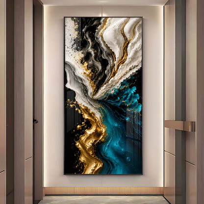 Abstract Fluid Liquid Marble & Gold Splash Premium Acrylic Vertical Wall Art