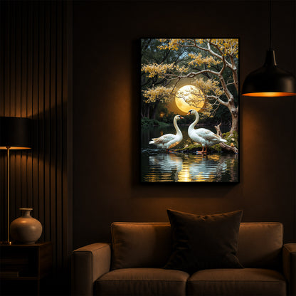 Couple Swan Modern Luxury Backlight Vertical Wall Art