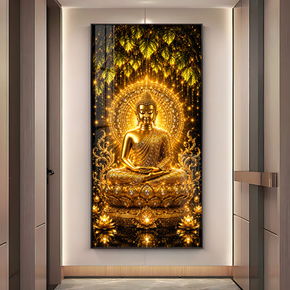 Golden Meditating Buddha Premium Acrylic Vertical Wall Art