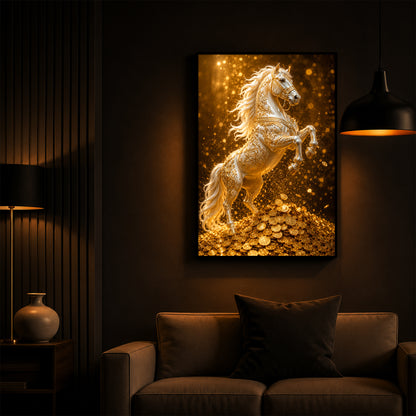 Majestic Golden Horse Modern Luxury Backlight Vertical Wall Art