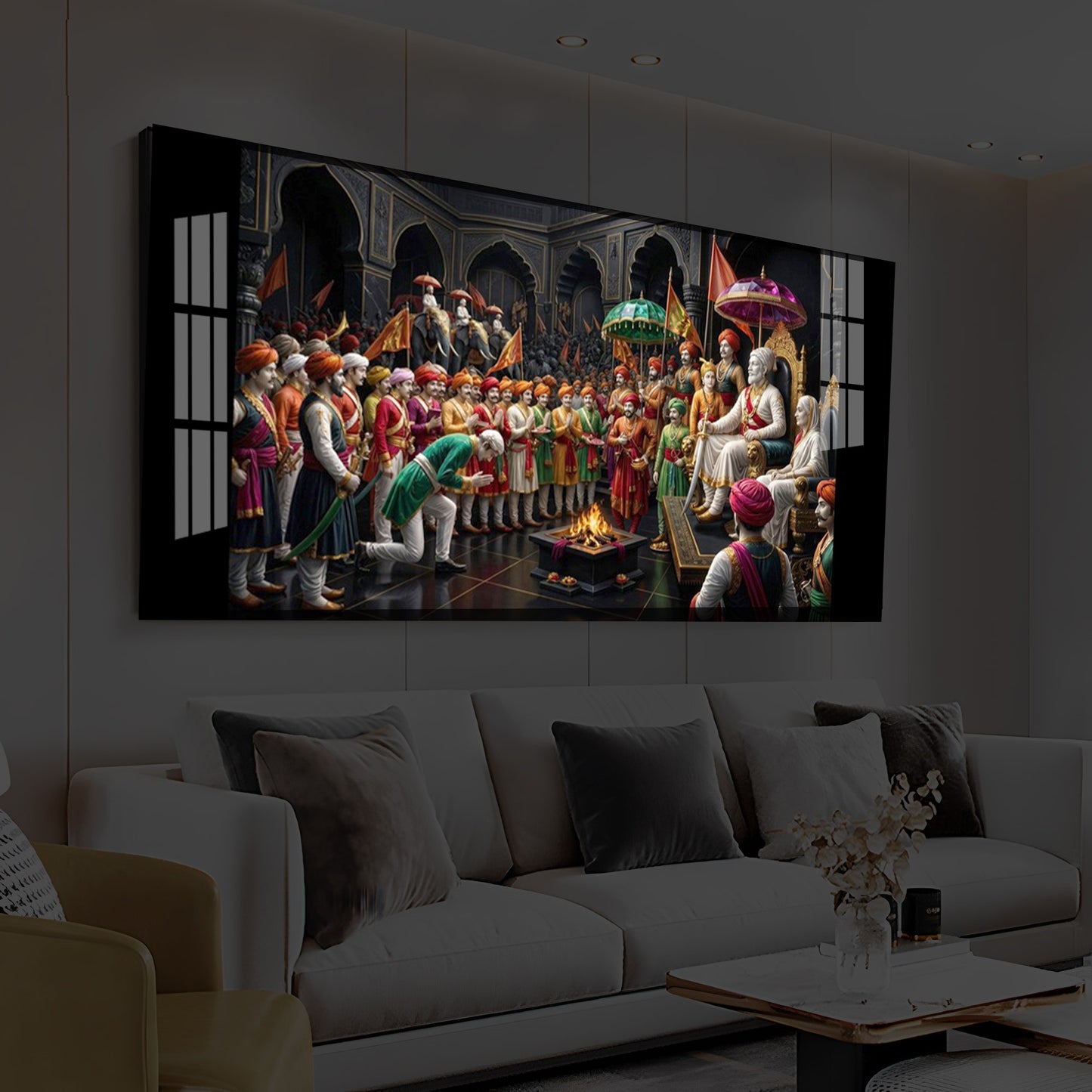 Chhatrapati Shivaji Maharaj Raj Darbar Modern Luxury Backlight Horizontal Wall Art