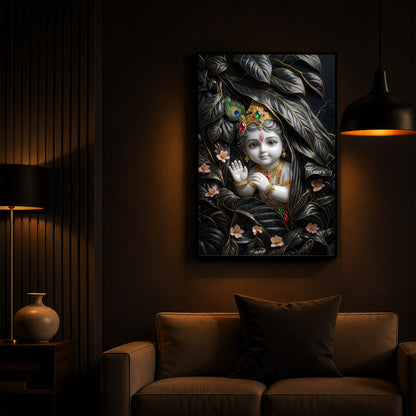 Baby Krishna Modern Luxury Backlight Vertical Wall Art
