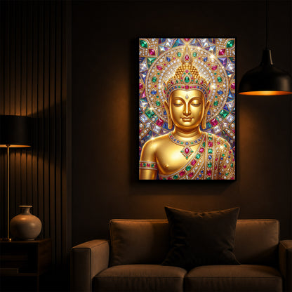 Exquisite Golden Buddha Modern Luxury Backlight Vertical Wall Art
