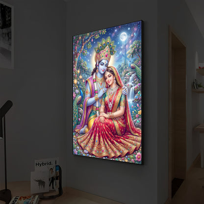 Divine Radha Krishna Serenity Modern Luxury Backlight Vertical Wall Art