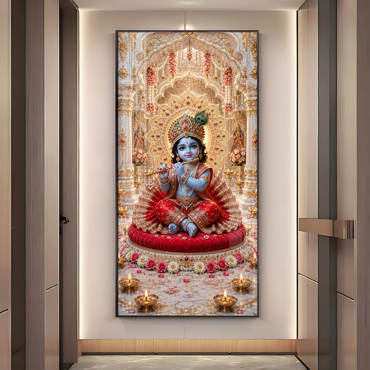 Laddu Gopal Playing Flute Premium Acrylic Vertical Wall Art