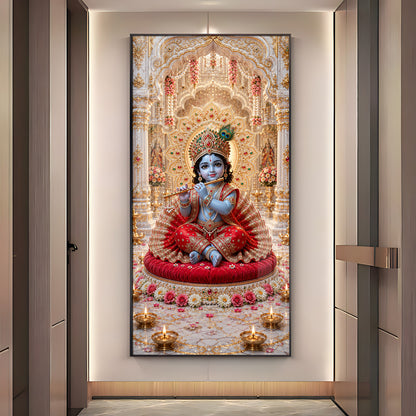Laddu Gopal Playing Flute Premium Acrylic Vertical Wall Art