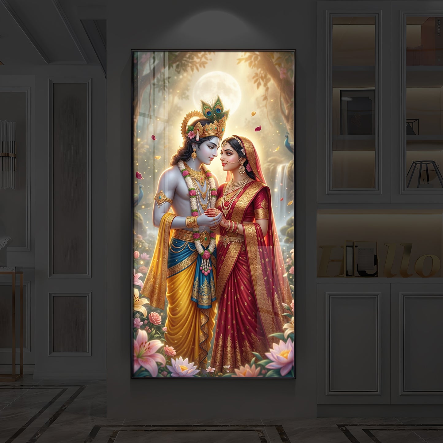 Loving Radha Krishna Ji Modern Luxury Backlight Vertical Wall Art