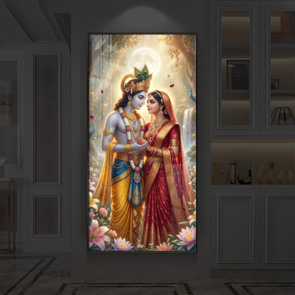 Loving Radha Krishna Ji Modern Luxury Backlight Vertical Wall Art