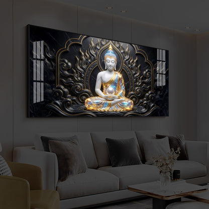 Meditating Buddha Modern Luxury Backlight Horizontal Wall Art