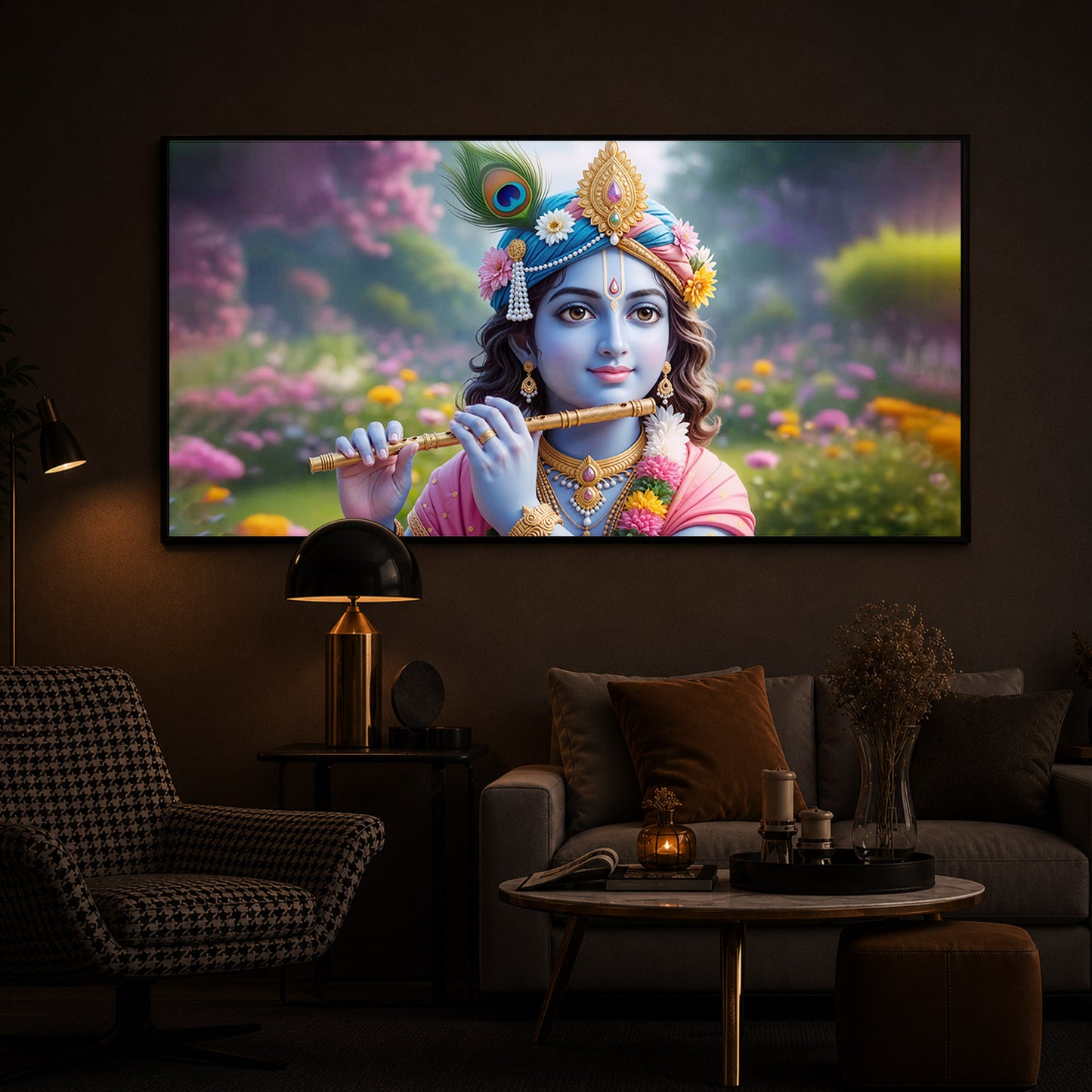 Krishna Ji Modern Luxury Backlight Horizontal Wall Art