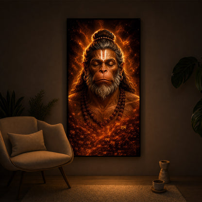 Divine Bajrangbali Meditating Modern Luxury Backlight Vertical Wall Art