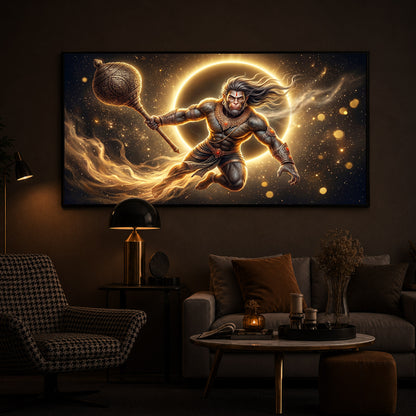 Lord Hanuman With Gada Modern Luxury Backlight Horizontal Wall Art