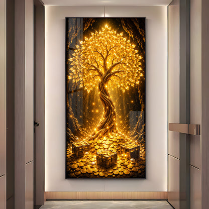 Golden Tree Of Wealth Premium Acrylic Vertical Wall Art
