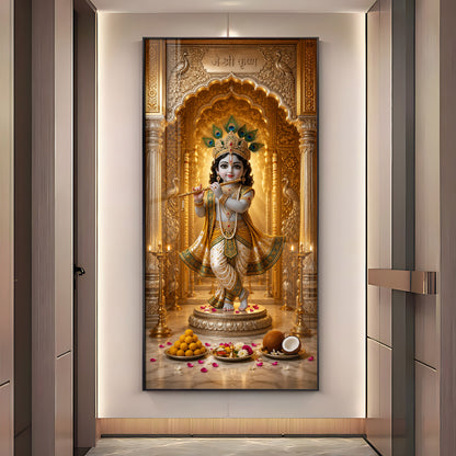 Little Krishna Playing Bansuri Premium Acrylic Vertical Wall Art