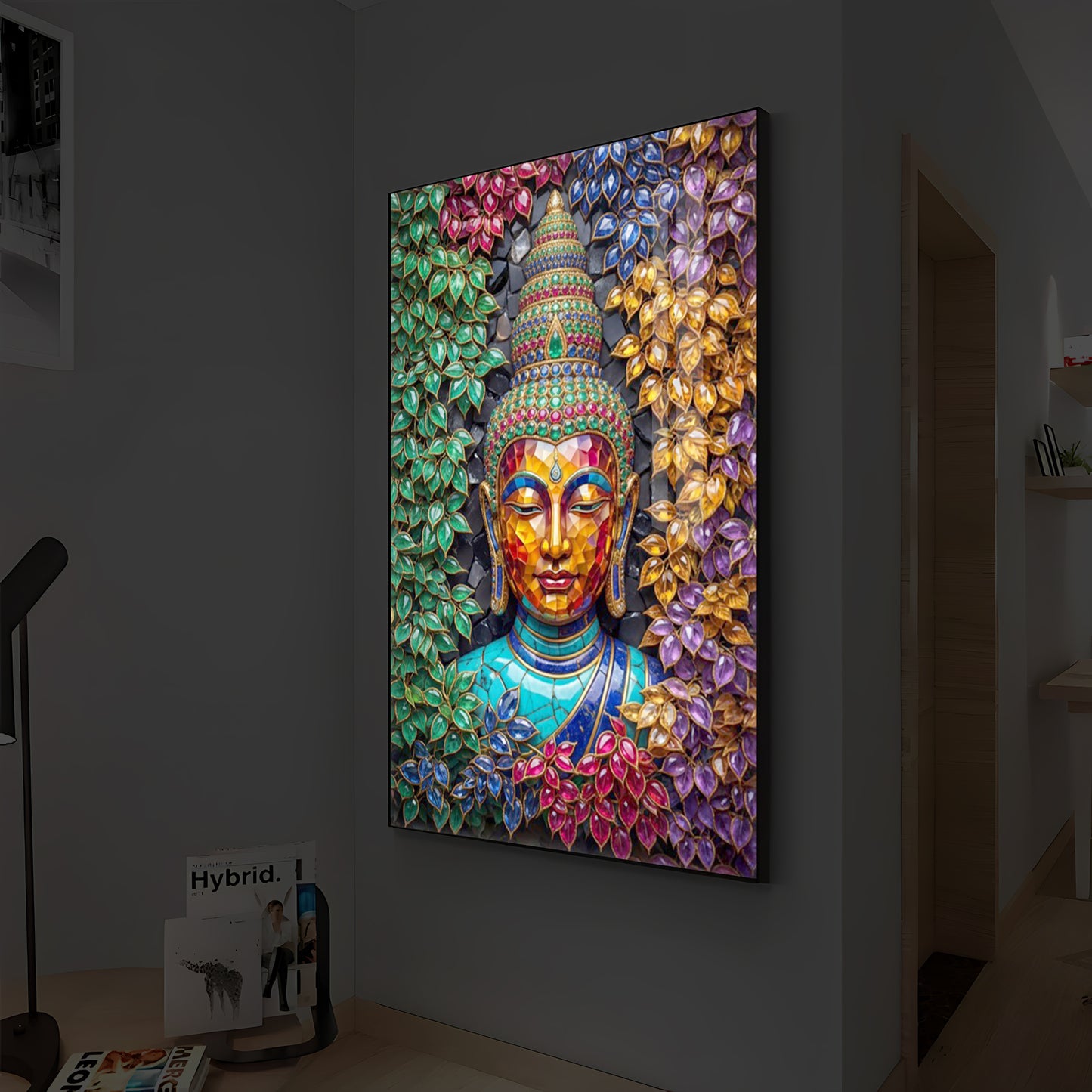 Buddha Colorful Modern Luxury Backlight Vertical Wall Art