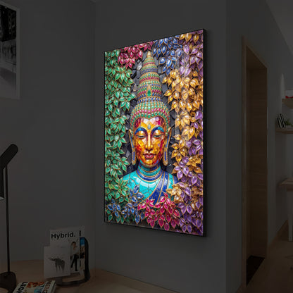 Buddha Colorful Modern Luxury Backlight Vertical Wall Art