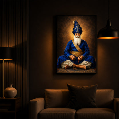 Divine Meditating Sikh Warrior Saint Modern Luxury Backlight Vertical Wall Art