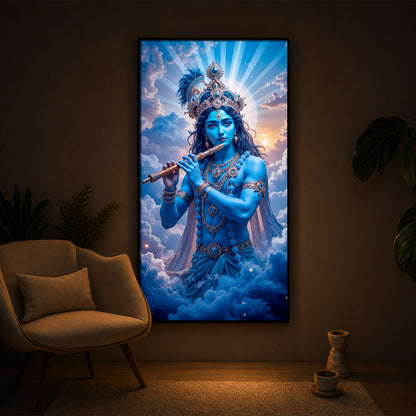 Lord Shri Krishna Modern Luxury Backlight Vertical Wall Art