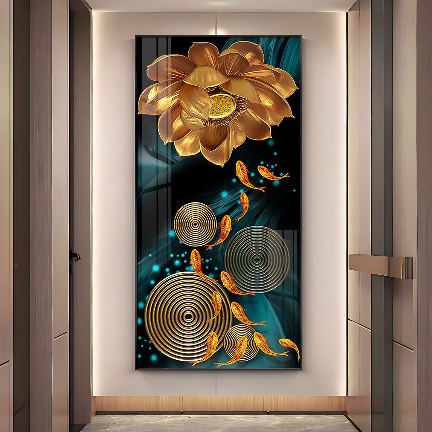 Golden Serenity Blossom Premium Acrylic Vertical Wall Art