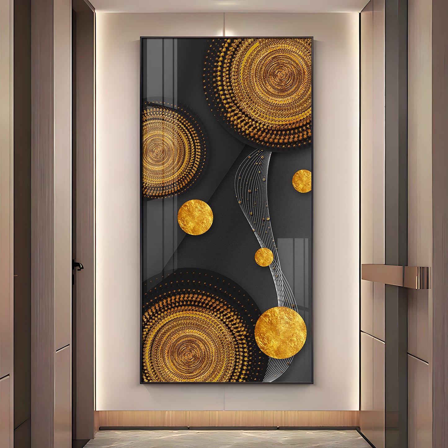 Gold Circle Shape Premium Acrylic Vertical Wall Art