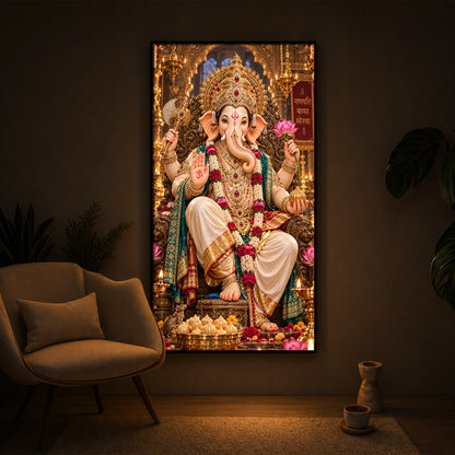 Ganapati Bappa Divine Blessings Modern Luxury Backlight Vertical Wall Art