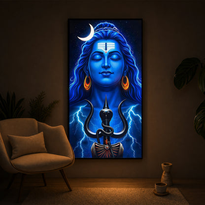 Lord Shiva Trishul Modern Luxury Backlight Vertical Wall Art