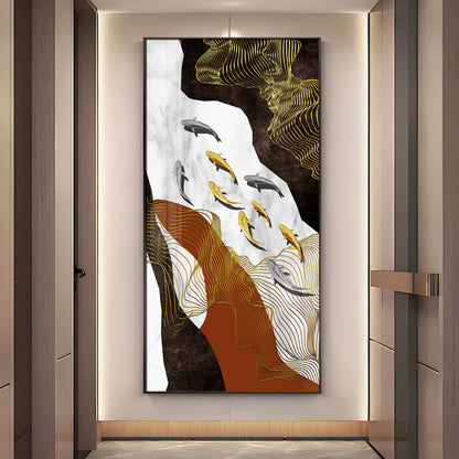 Golden Fish Elegance Premium Acrylic Vertical Wall Art