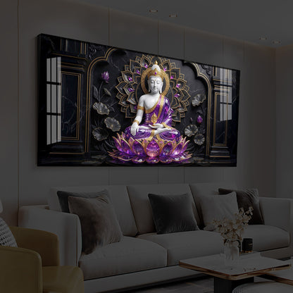 Buddha In Purple Robes Modern Luxury Backlight Horizontal Wall Art