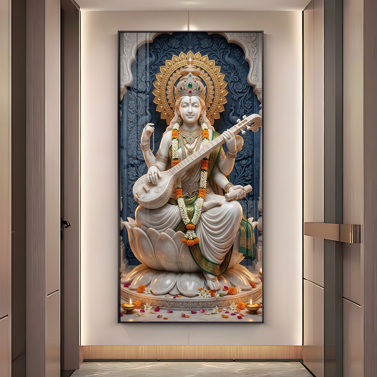 Divine Goddess Maa Saraswati Premium Acrylic Vertical Wall Art