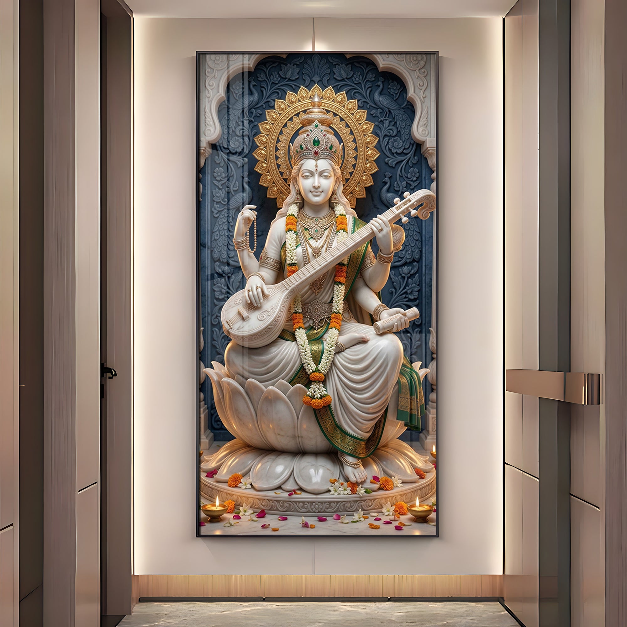 Divine Goddess Maa Saraswati Premium Acrylic Vertical Wall Art