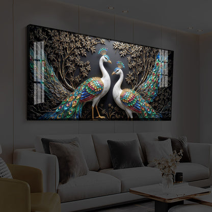 Serene Peacock Modern Luxury Backlight Horizontal Wall Art